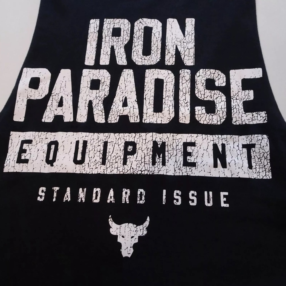 Under Armour Project Rock Tank Top Mens Iron Paradise Gym Training Black size - Picture 2 of 5